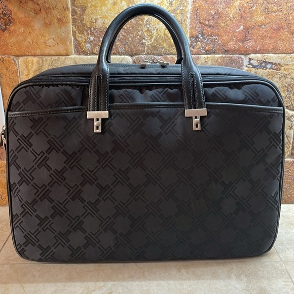 TUMI Black Nylon Laptop Travel Briefcase Bag Geometric Logo Office Pockets - Picture 5 of 15